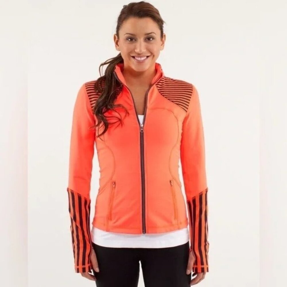 Lululemon Women's Neon Orange Navy Blue Striped Forme Jacket Sz 6 2590 - Picture 2 of 14